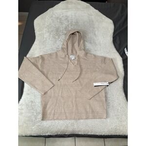 New Nicole Miller Women's Beige Pullover‎ Hooded Sweater Size Large